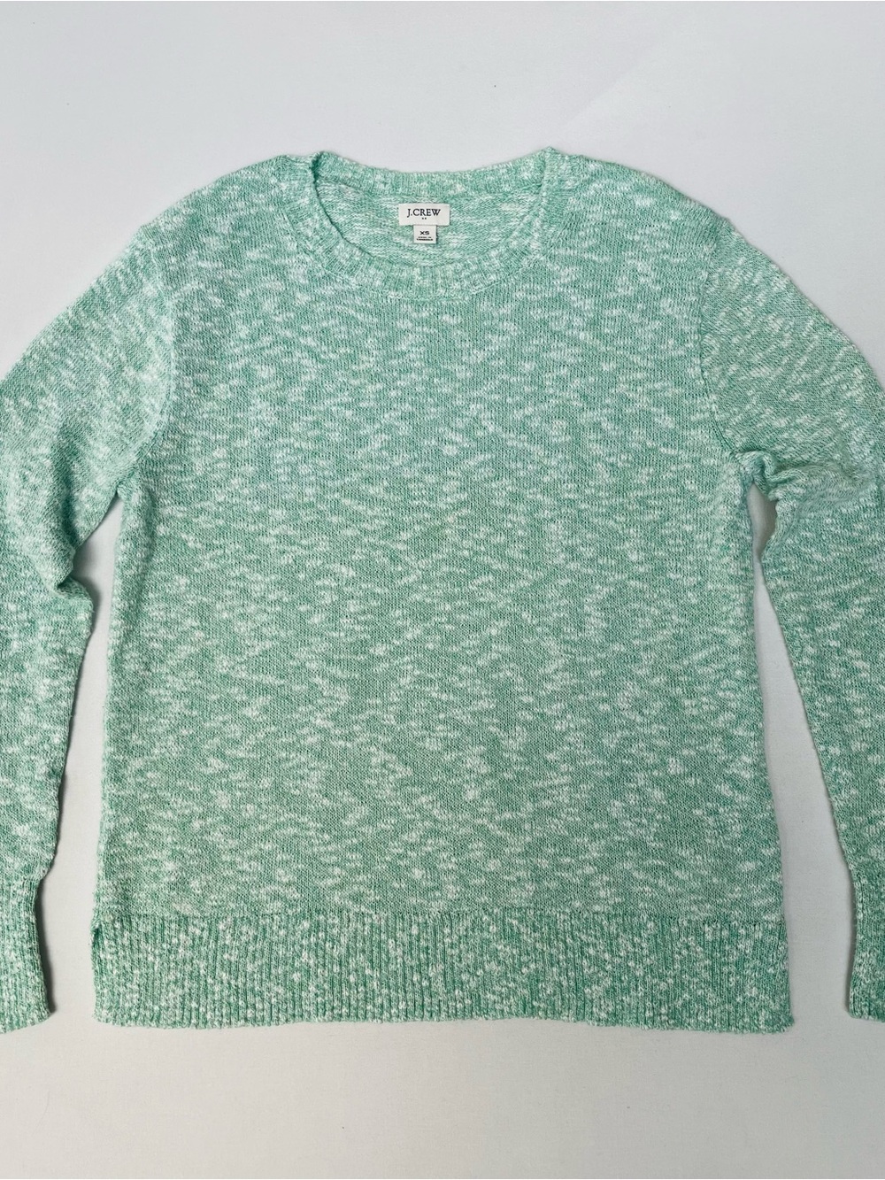 J.Crew Women Green Mint Mélange Cotton Blend Pullover Crew Neck Sweater Size XS